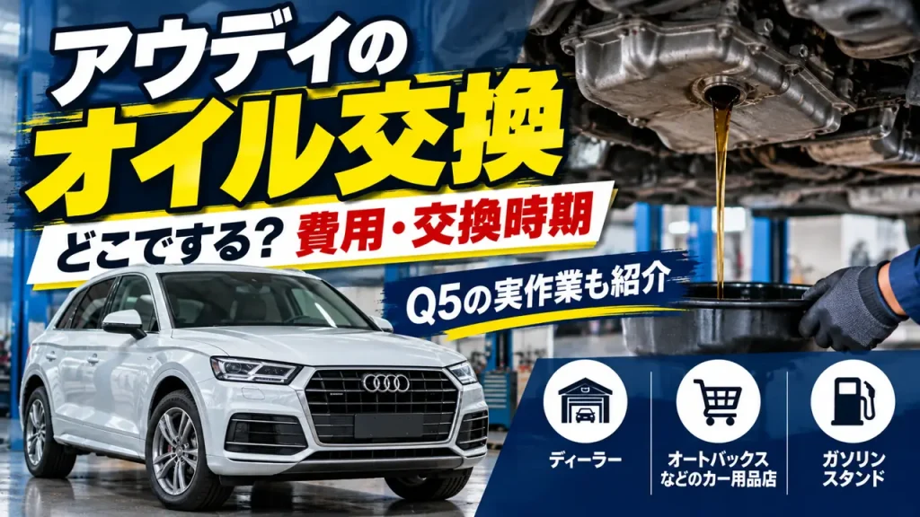 アウディのオイル交換を依頼できる店舗と費用・交換時期、Q5のオイル交換作業を解説する画像