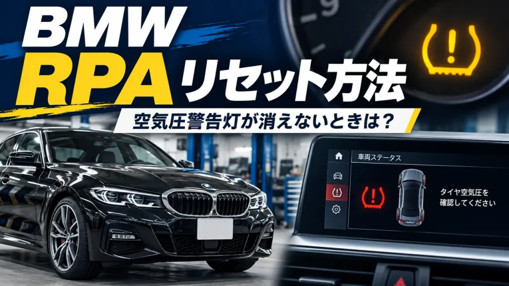 BMWのRPAリセット方法とタイヤ空気圧警告灯が消えない場合の対処法を解説するアイキャッチ画像