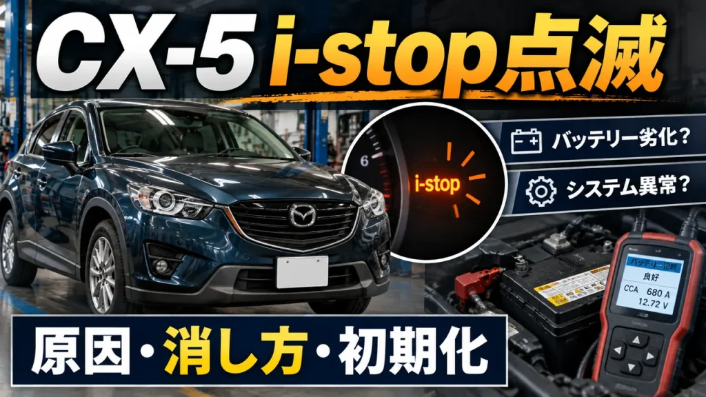 CX-5のi-stopランプがオレンジ点滅する原因と消し方、バッテリー交換後の初期化方法を解説