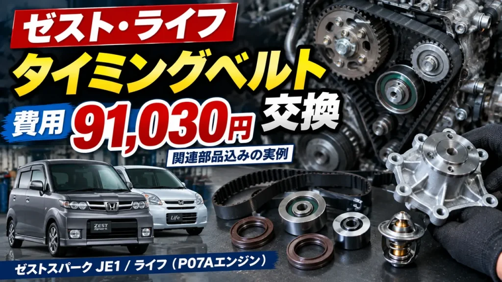 ホンダ ゼストスパークJE1とライフのタイミングベルト交換費用・ウォーターポンプ同時交換の整備事例
